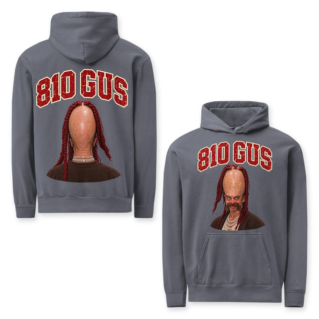 810 Gus Garment-Dyed Hoodie, Denim, front and back