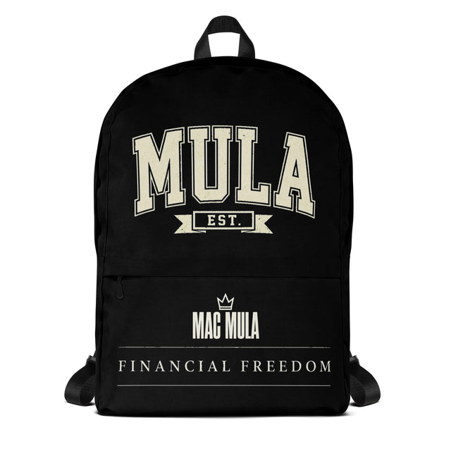 MULA Varsity Backpack — Financial Freedom — front view