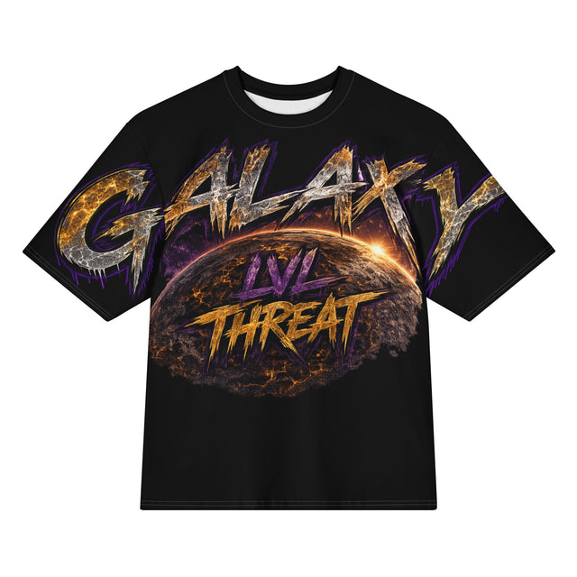 BlanK “Galaxy Lvl Threat” All-Over Print Oversized Tee — front view
