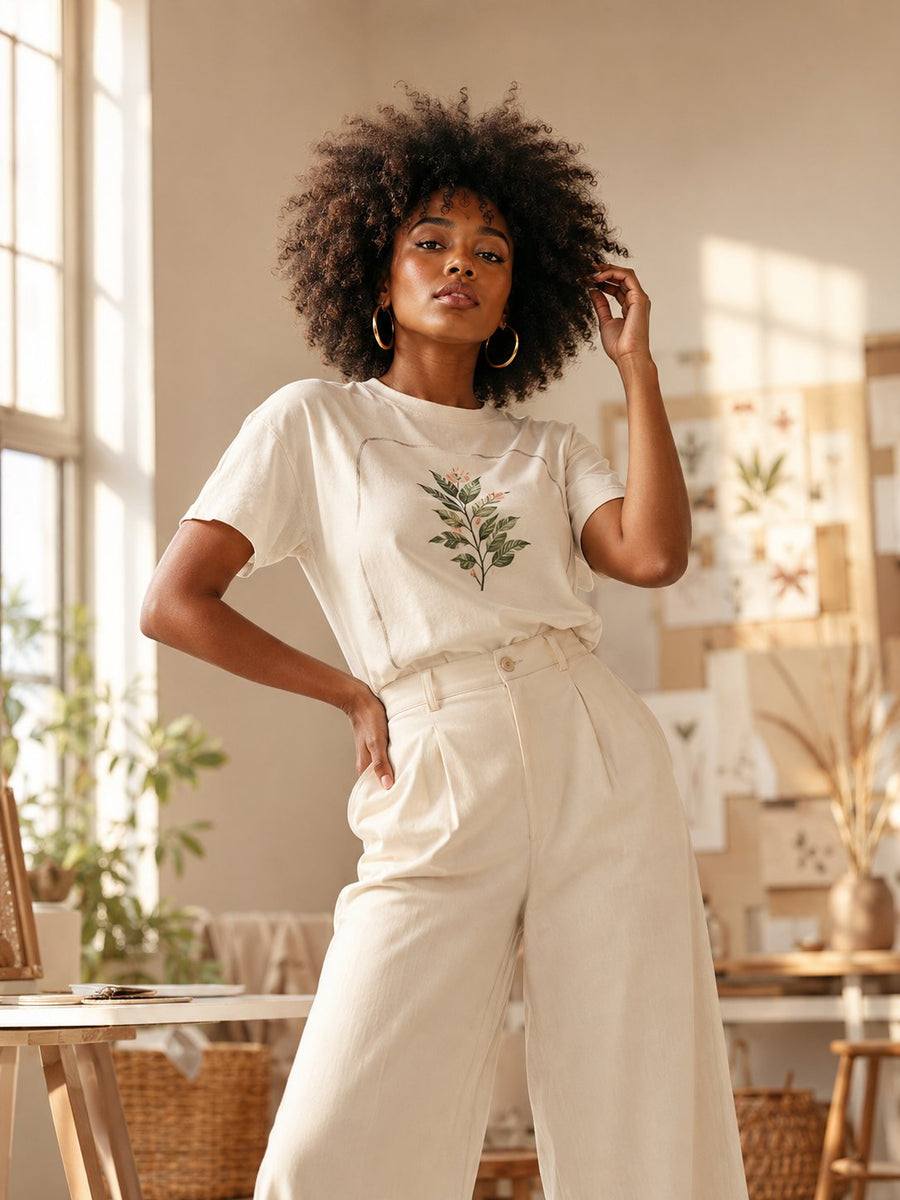 Creator wearing custom embroidered pieces