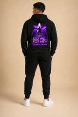 Model wearing BlanK B Monogram Hoodie — back