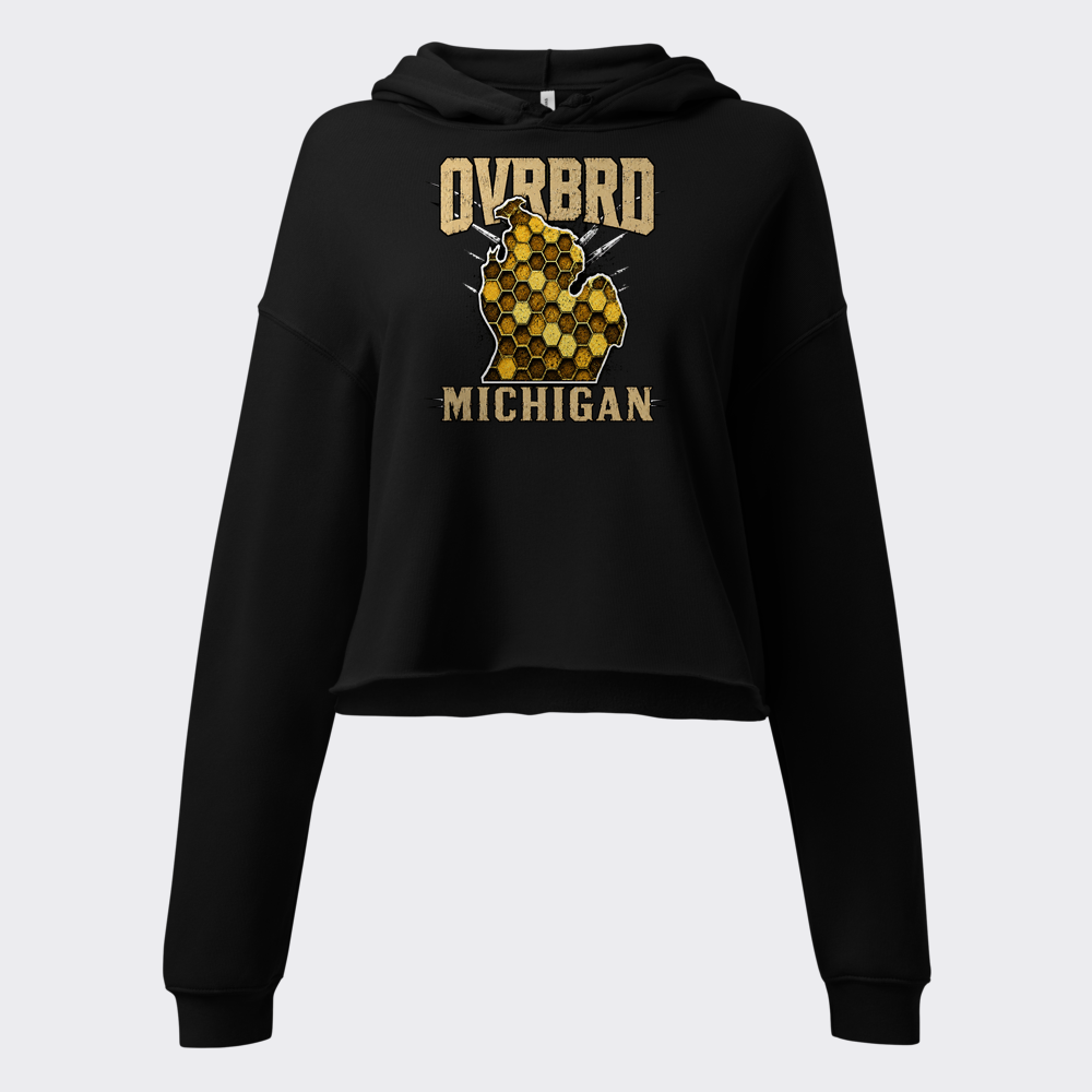 OVRBRD Michigan honeycomb crop hoodie — Black, front print