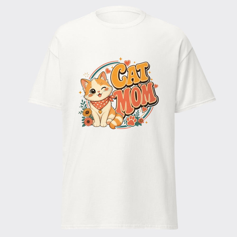 CAT MOM retro floral kitty design on a classic white tee
