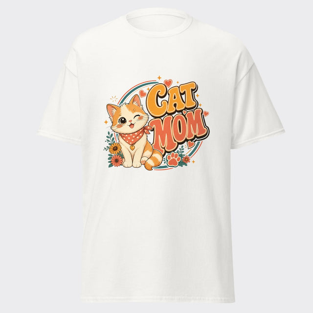 CAT MOM retro floral kitty design on a classic white tee