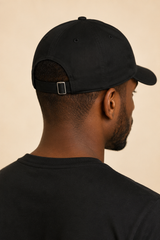 Model wearing BlanK B Monogram Dad Hat — back