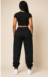 Model wearing BlanK B Monogram Sweatpants — back