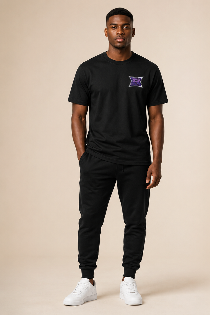 Model wearing BlanK B Monogram Tee — front