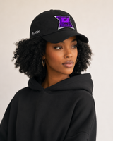 BlanK B Monogram Dad Hat — 3/4 view showing front B and side BLANK embroidery