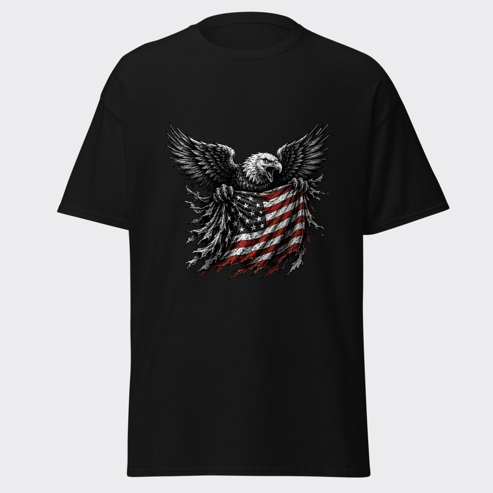 Freedom eagle and American flag veteran design on a heavyweight black tee