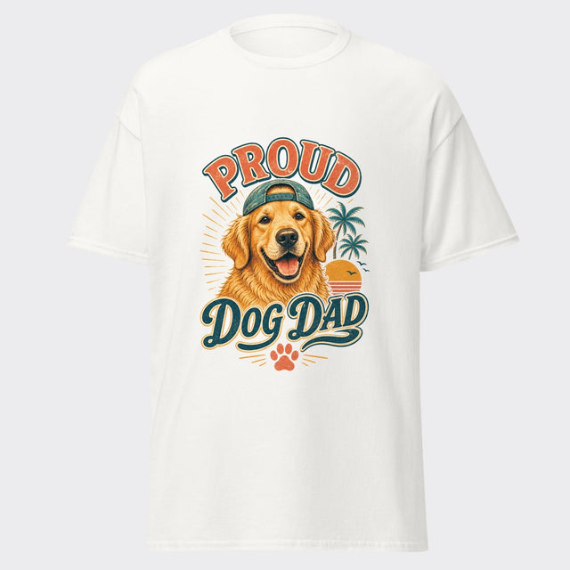 PROUD DOG DAD golden retriever design on a classic white tee