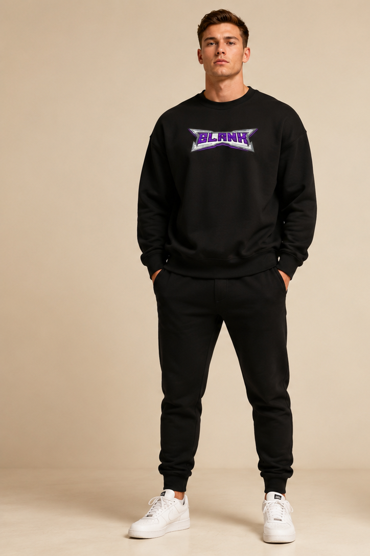 Model wearing BlanK Big-Chest Embroidery Crewneck — front