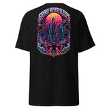 Neon Coast Retrowave Tee — Chrome Script, Night City Back Print — back view