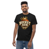 Bucket SZN Basketball Tee — Crowned Ball, Respect the Jumper Back — front detail