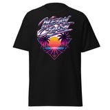Neon Coast Retrowave Tee — Chrome Script, Night City Back Print — front view