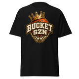 Bucket SZN Basketball Tee — Crowned Ball, Respect the Jumper Back — front view