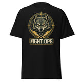 Night Ops Wolf Tee — Tactical Patch, Clutch Up Back Print — front view