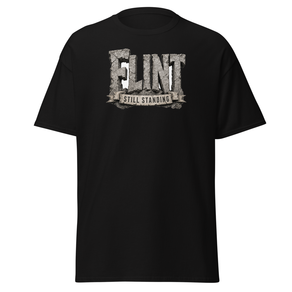 FLINT Still Standing — Cracked Stone Lettering Tee — original Flint design by DreamToMerch