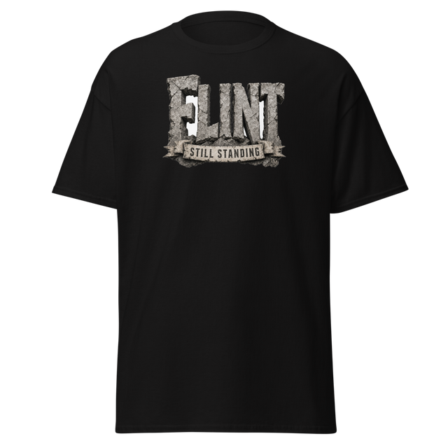 FLINT Still Standing — Cracked Stone Lettering Tee — original Flint design by DreamToMerch