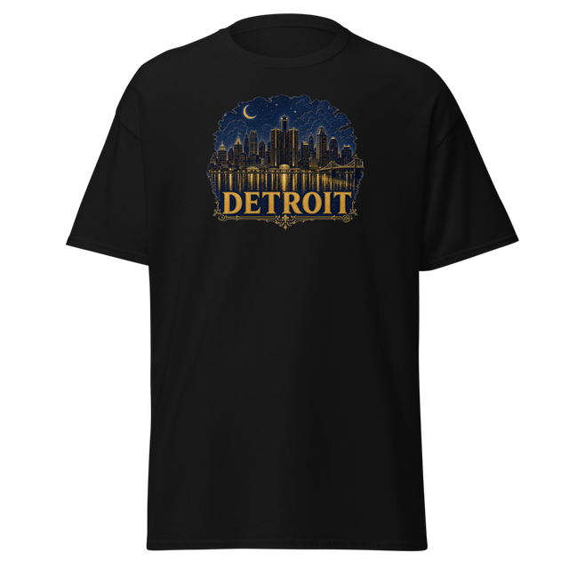 Detroit Never-Ending Night — Skyline Reflection Tee — original Detroit design by DreamToMerch