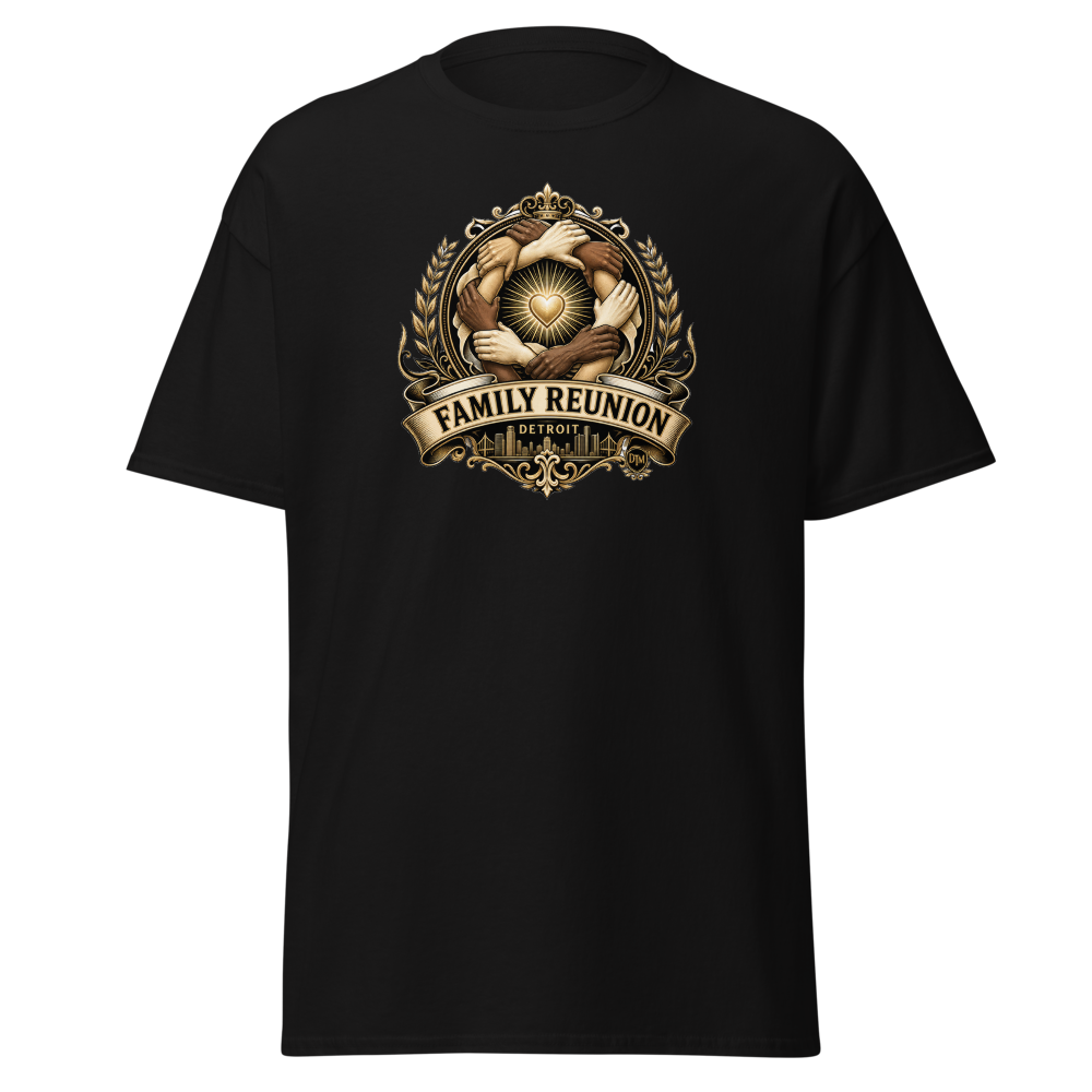 Family Reunion Detroit — Unity Hands Crest Tee — original Detroit design by DreamToMerch
