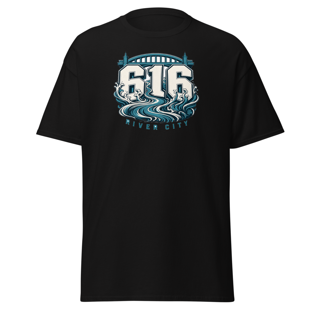 616 River City — Grand Rapids Current Tee — original Grand Rapids design by DreamToMerch