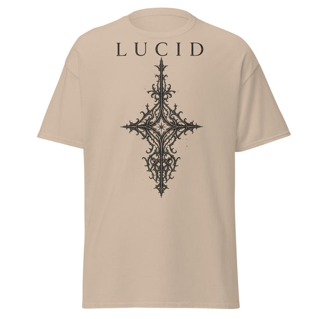 LUCID Eternal Script tee front on sand Gildan 5000