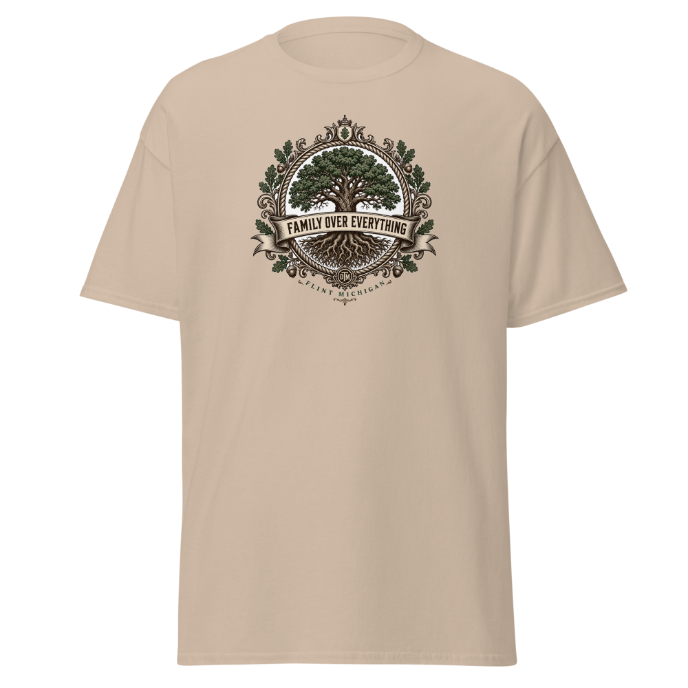 Family Over Everything — Flint Reunion Crest Tee — original Flint design by DreamToMerch