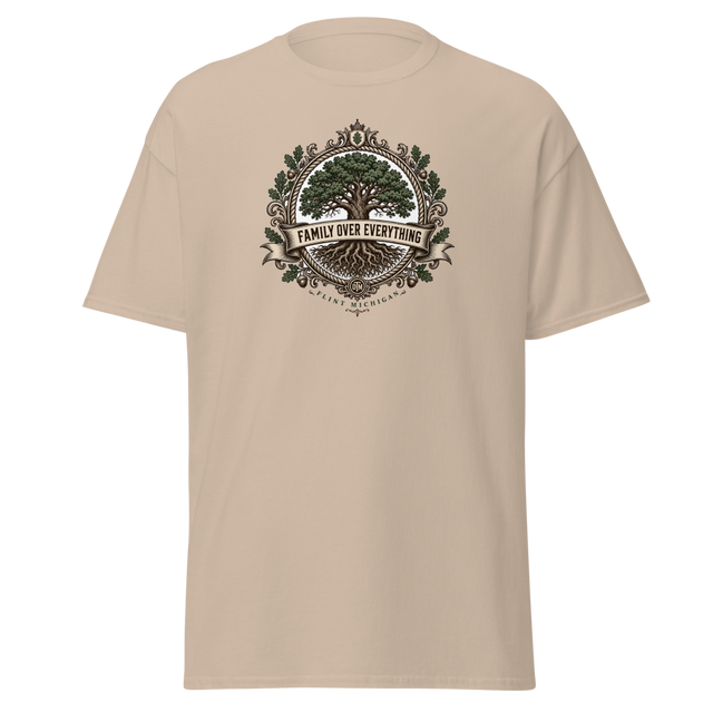 Family Over Everything — Flint Reunion Crest Tee — original Flint design by DreamToMerch