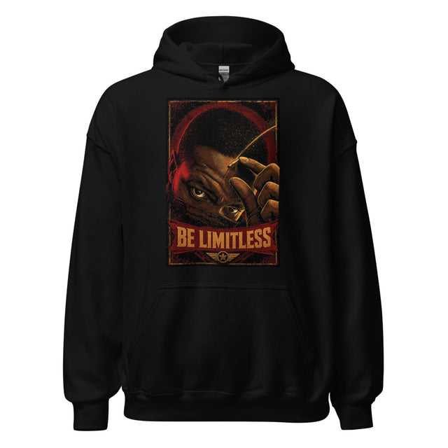 BE LIMITLESS hero hoodie front on black