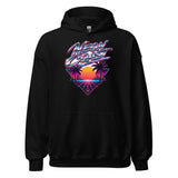 Neon Coast Retrowave Hoodie — Grind Never Sleeps Back Print — front view