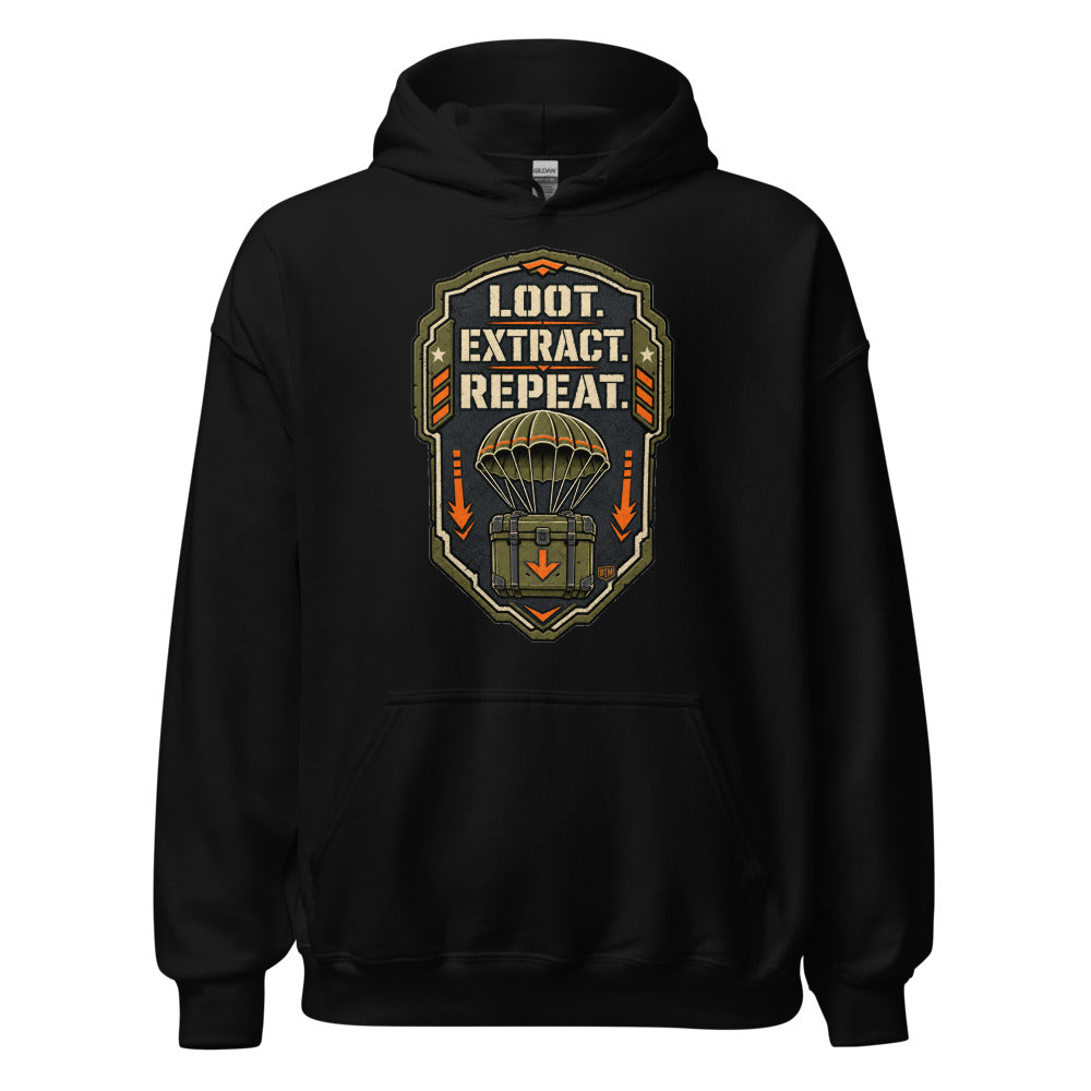 Extraction Crew Hoodie — Leave No Squad Behind Back Print — front view