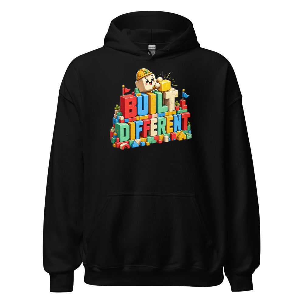 Built Different Voxel Hoodie — Creator Mode Back Print — front view