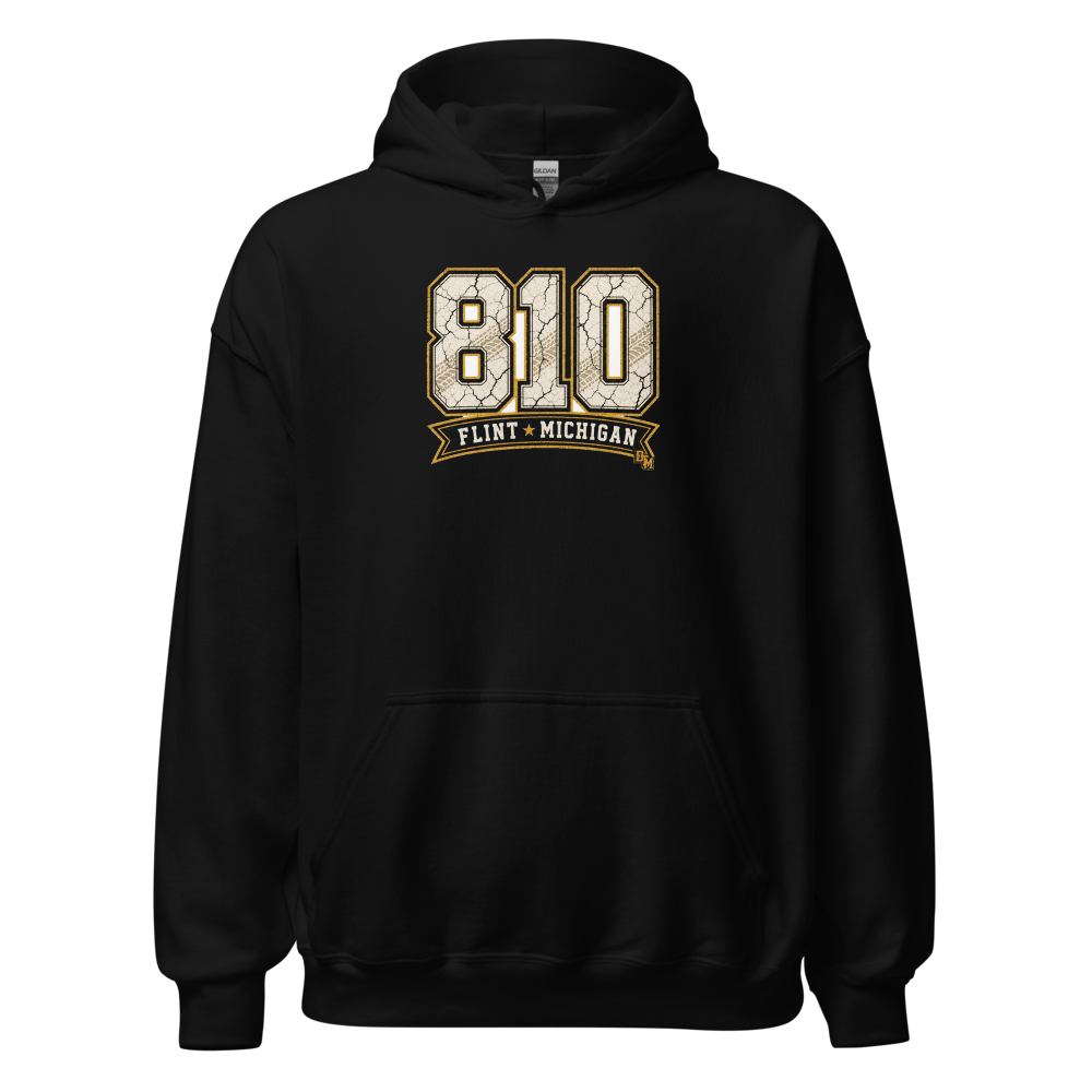 810 Flint Michigan — Cracked Varsity Hoodie — original Flint design by DreamToMerch