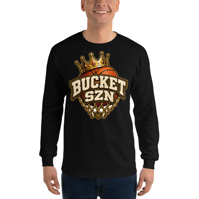 Bucket SZN Long Sleeve Shirt — Basketball Varsity Front & Back — front view